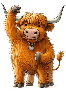 Ferguson, the Highland cow character in Wellbeing Hacks who helps children relate to the 'manage my worries' content