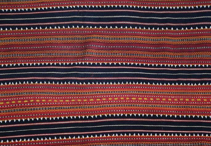 A close-up shot featuring the weave design and beadwork on the textile panel