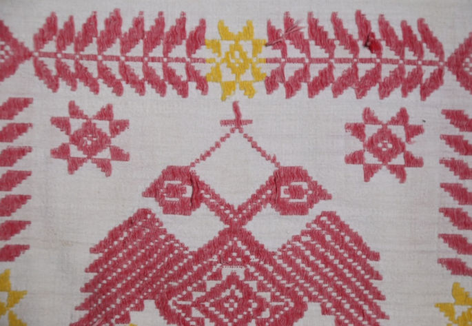 Details on one of the double-headed eagle figures