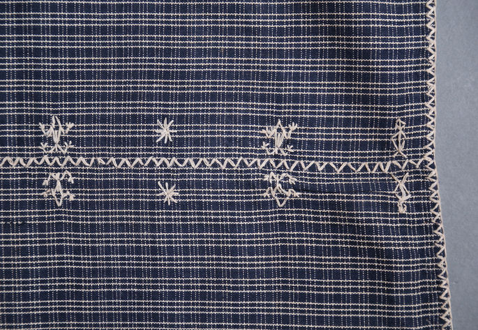 A detail shot highlighting the embroidered edges of the textile