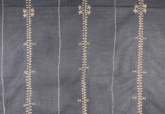A detail shot showing the overview of the skirt’s embroidery designs and panels