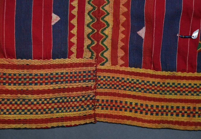 Details of the brocaded checkered patterns along the side edges