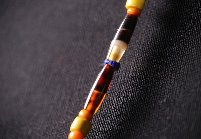Honey agate beads shown in close-up