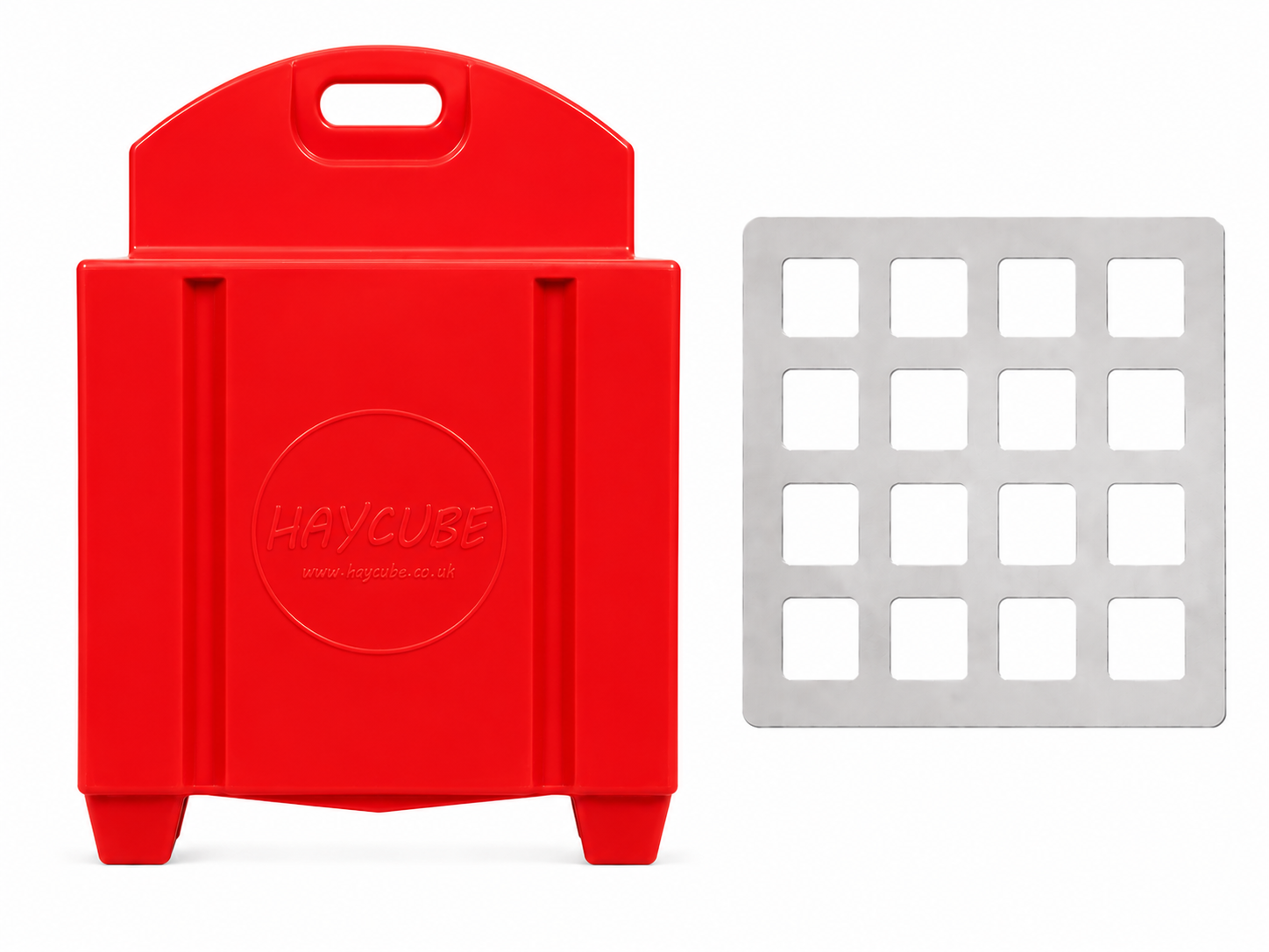 Red Haycube with medium slow feeder grill