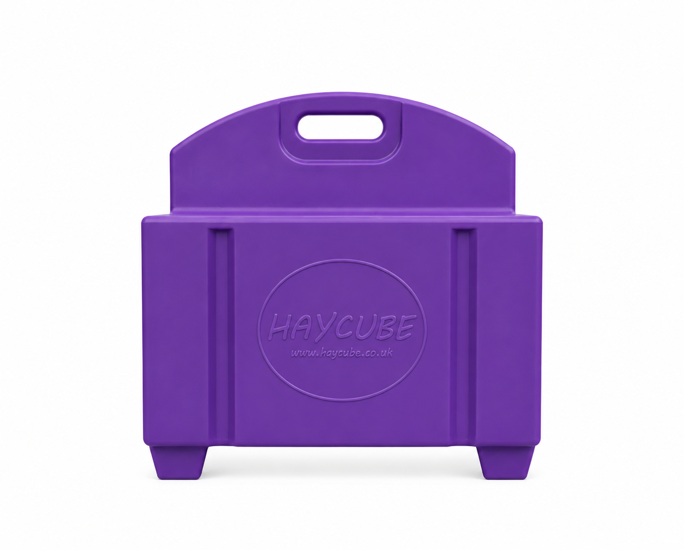 Purple Haycube Mini slow feeder for horses.