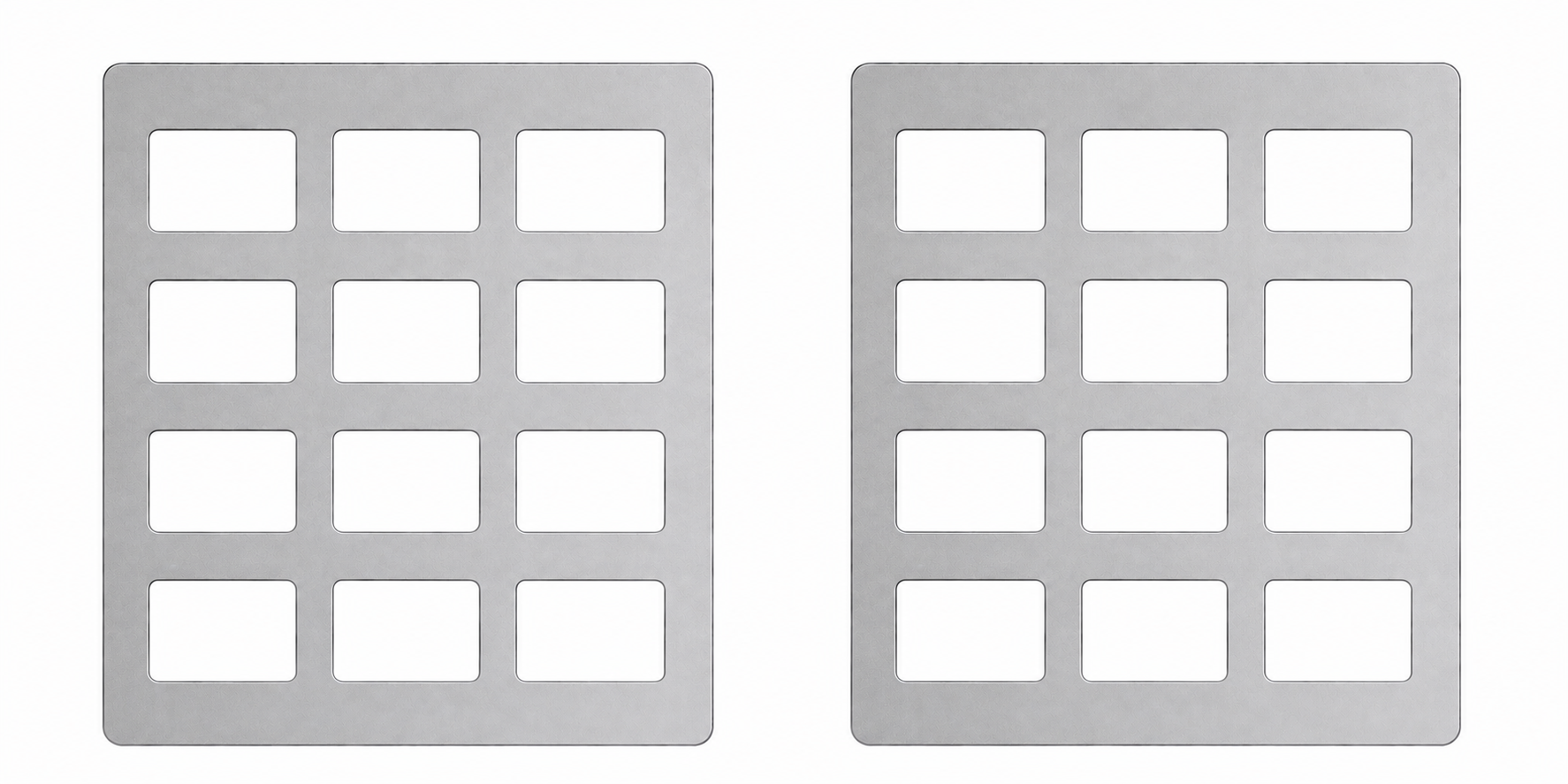 Pair of rectangular Slow Feeder Grills with grid cutouts.
