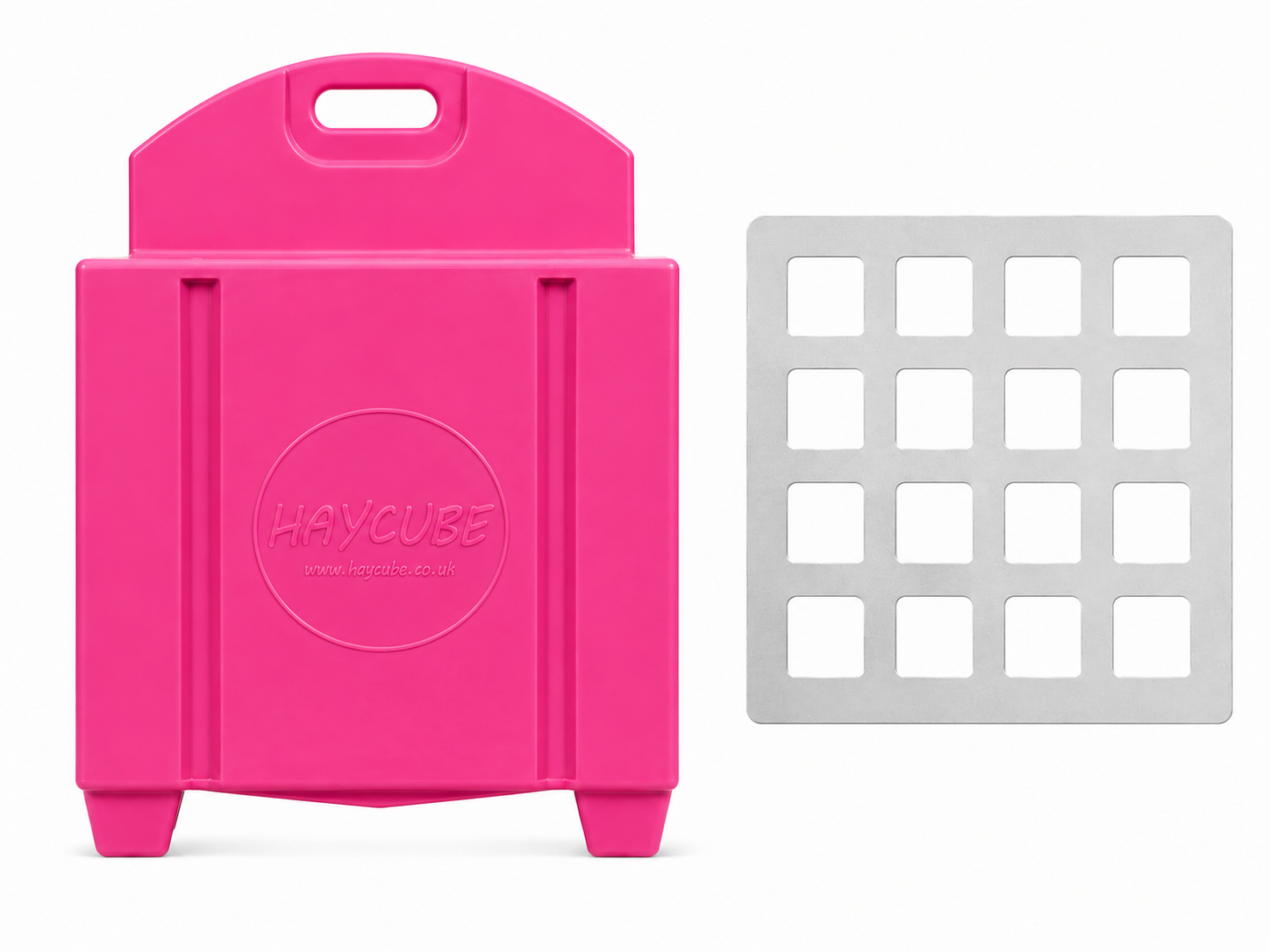Pink Haycube with a medium slow feeder grill