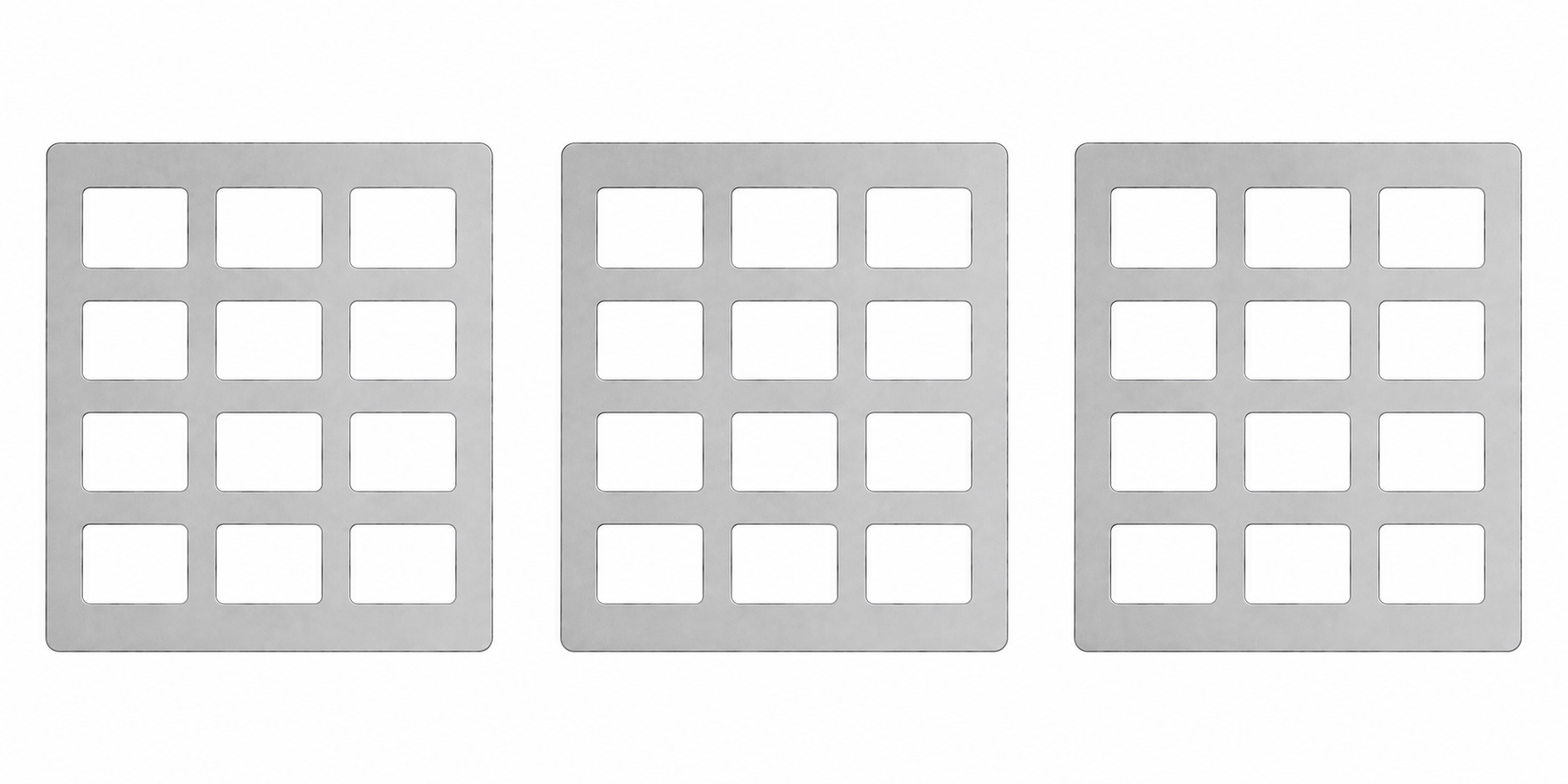 Three stainless steel slow feeder grill inserts