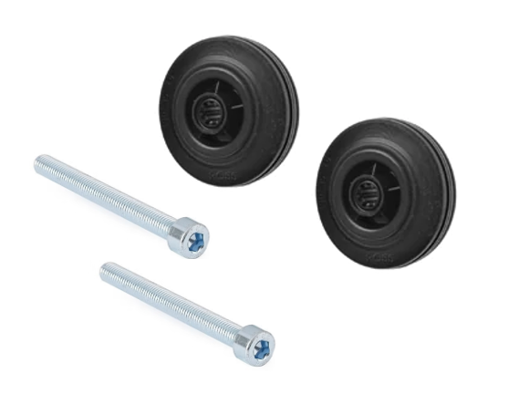 Two black wheels and two silver wheel bolts pack