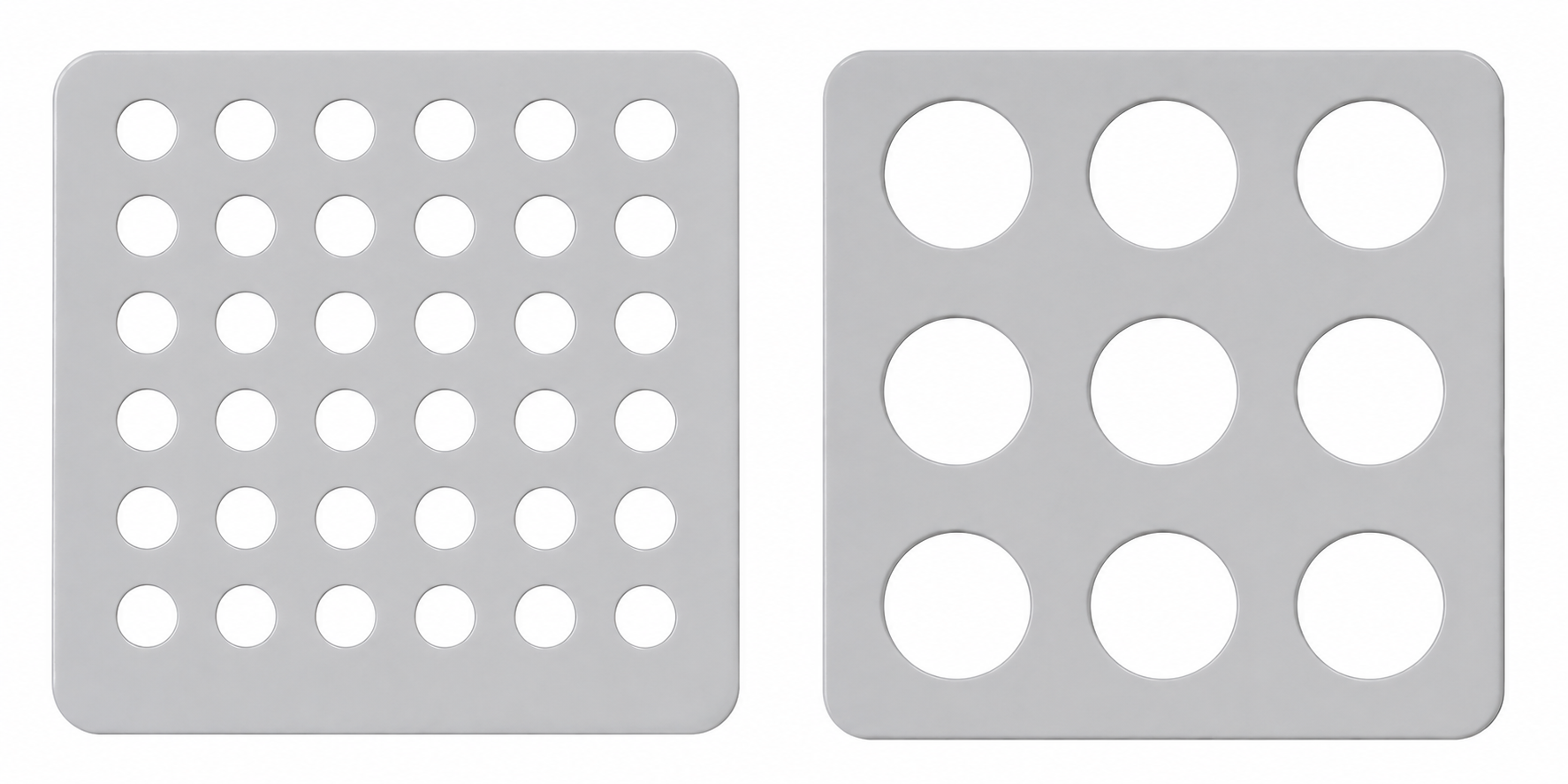 Two slow feeder grill inserts with different hole sizes.