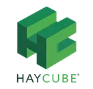 Green 3D isometric Haycube logo on a black background