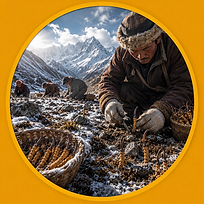 Seasonal harvesting of authentic Wild Himalayan Cordyceps (Cordyceps sinensis) in the Indian Himalayas.