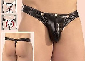 Tanga uomo nero in vinile con borchie