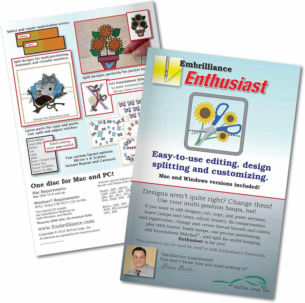 Embrilliance Enthusiast Embroidery Software for Mac & PC
