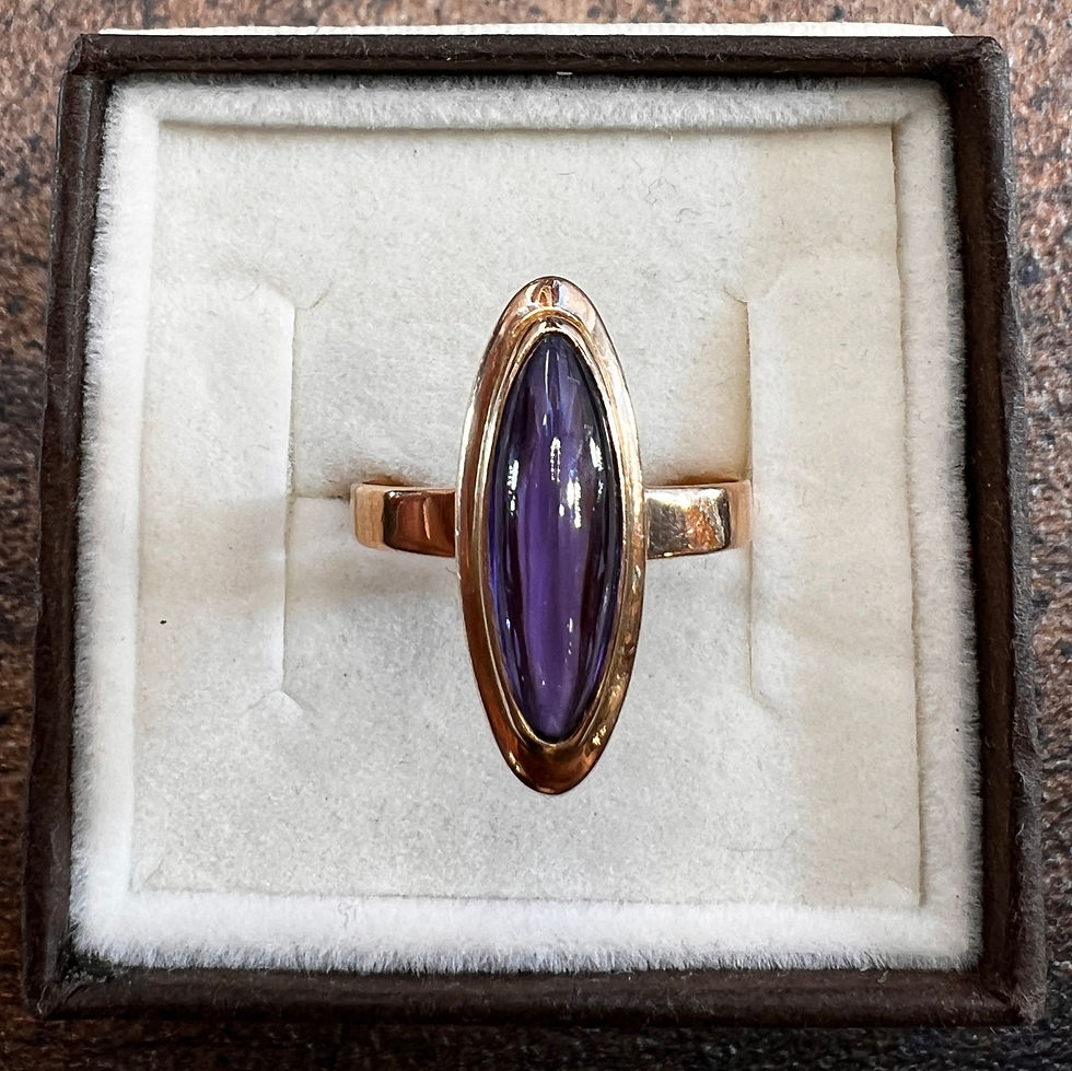 Złoty pierścionek z syntetycznym aleksandrytem w różowym złocie 583, owalny kształt kaboszonu