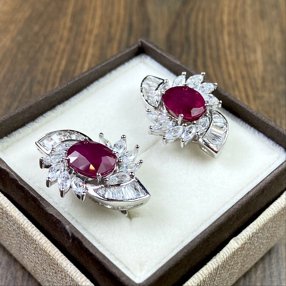 Miniatura: Srebrne kolczyki rubiny nat. zapięcie angielskie