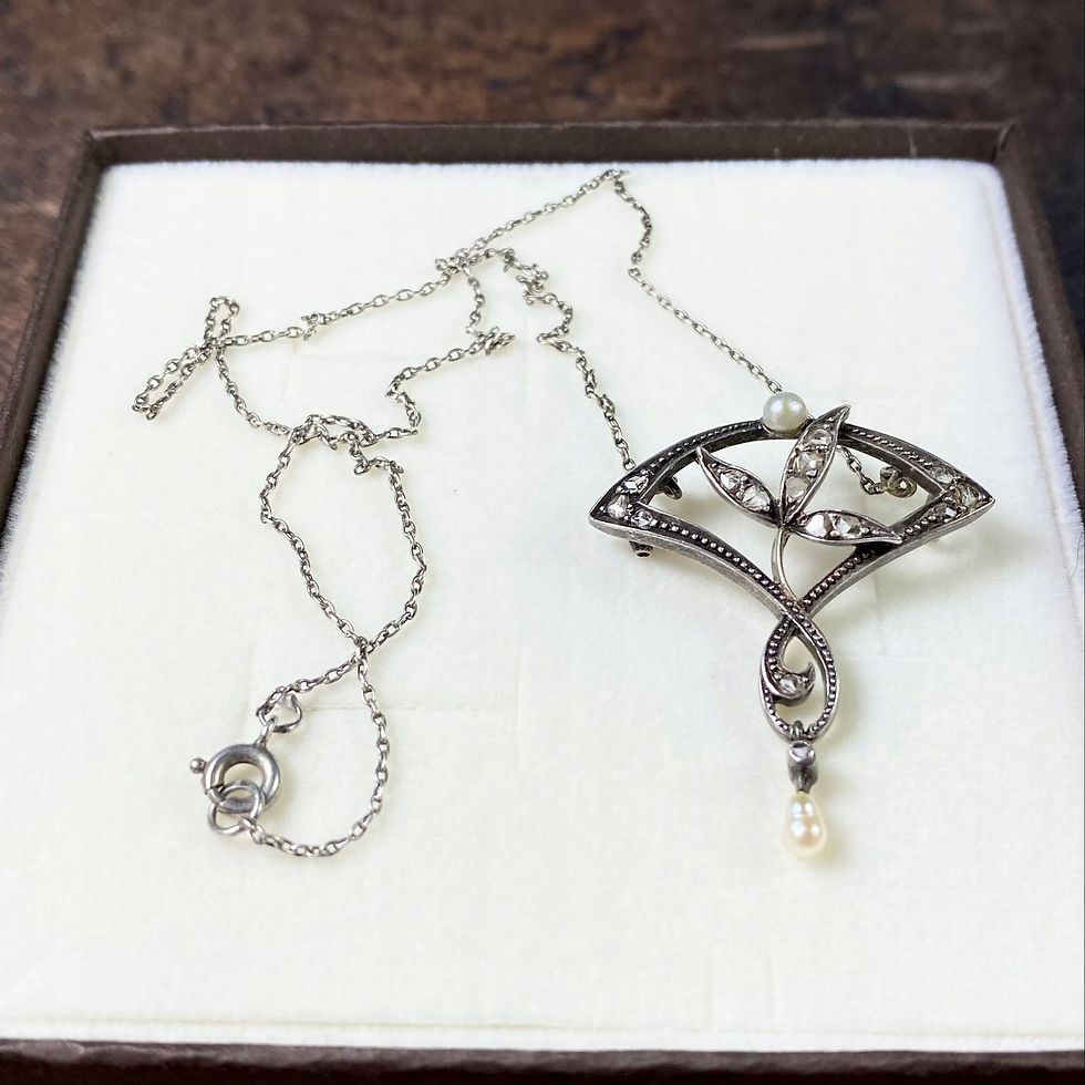 Miniatura: Piękna secesja srebrny złoty naszyjnik diament XIX