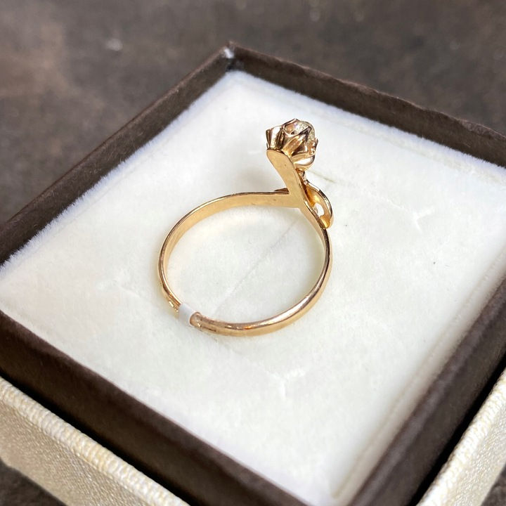 Miniatura: Złoty pierścionek diament w starym szlifie 0,16 ct styl secesja, antyk ZSRR