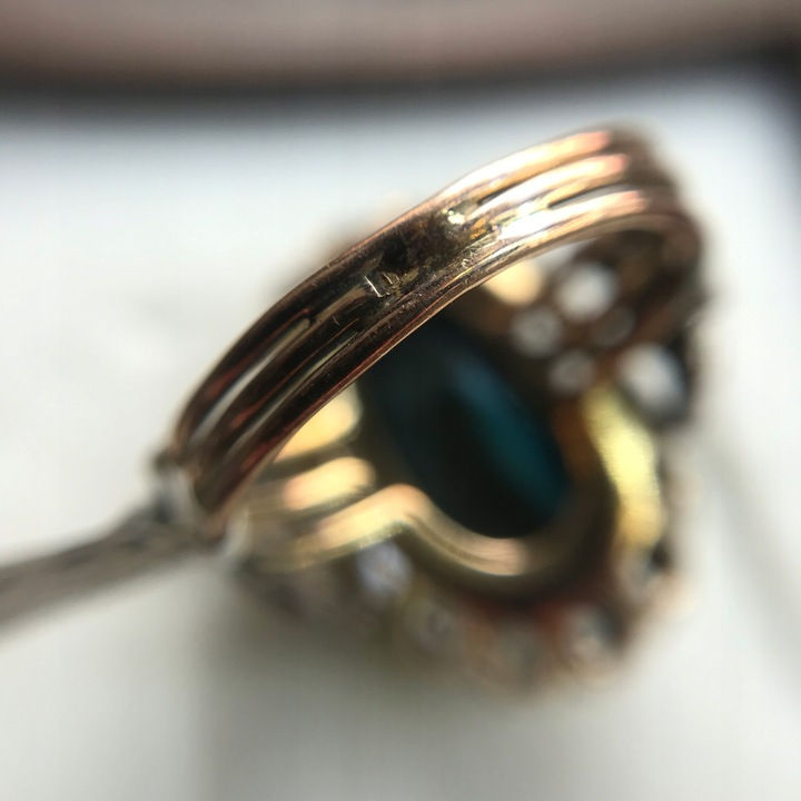 Miniatura: Pierścionek art deco, turkus, rauty diamentowe