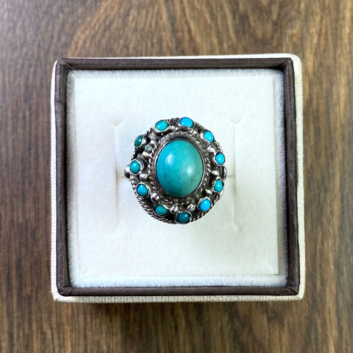 Srebrny sygnet medalion turkusy XX wiek otwierany