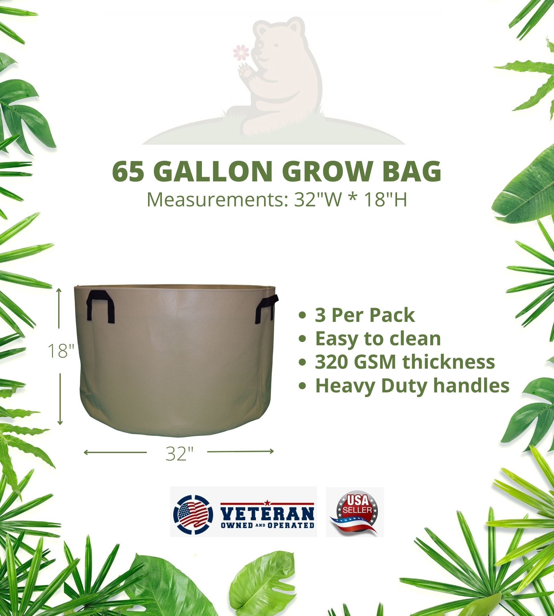 65 - Gallon Fabric Grow Bag (3 - Pack)