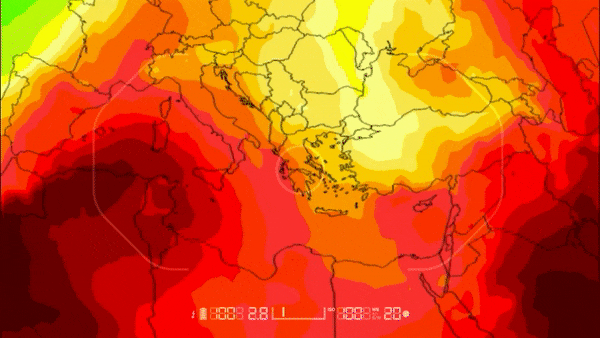 Θερμοκρασία αερίων μαζών χάρτης καιρού