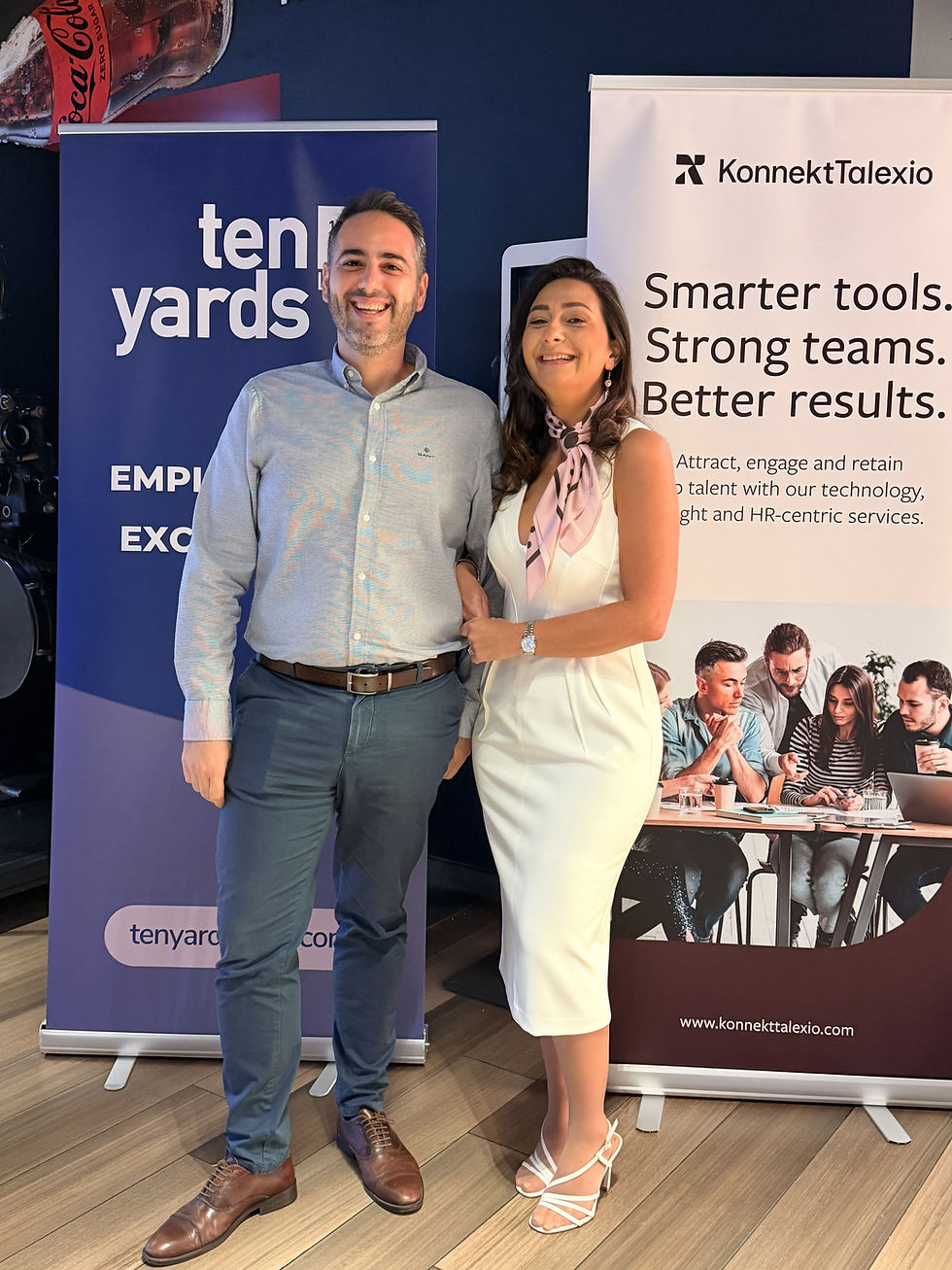 Jonathan Camilleri of KonnekTalexio with Roselyn Borg before his presentation on annual reviews