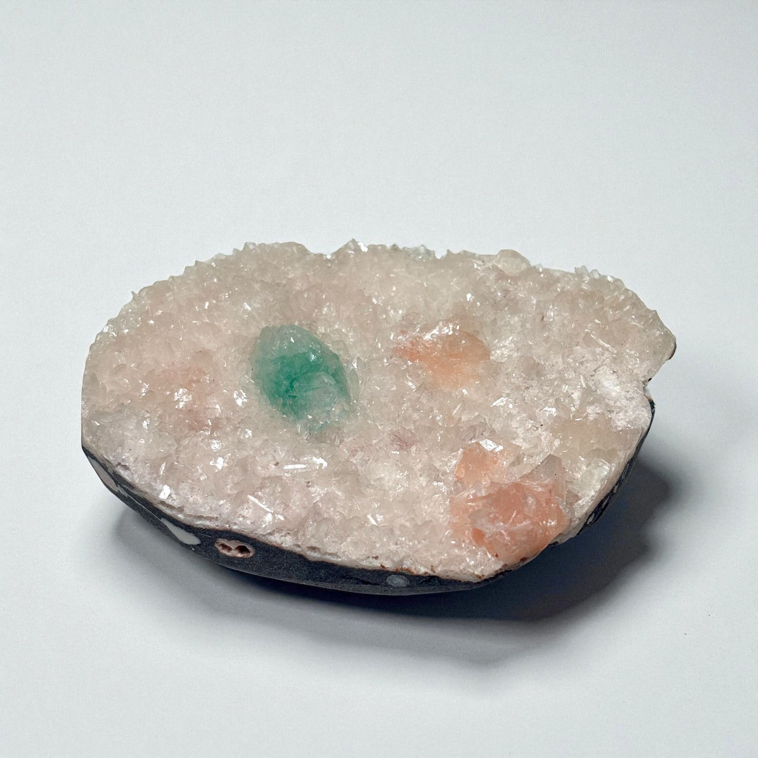 Quartz Cluster with inclusions of Green Fluorite & Peach Stilbite