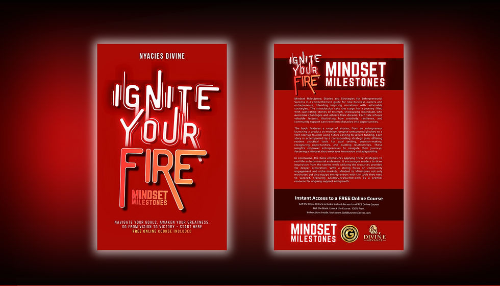 Front and Back Cover for Ignite Your Fire-Mindset Milestones Entrepreneur-Mindset Book And Course Created by Ny'Acies Divine