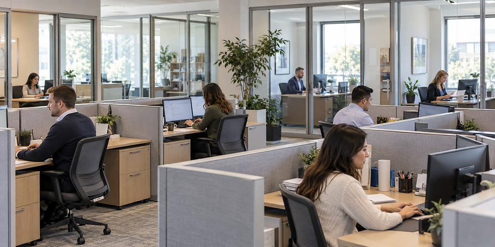 Modern professional office with employees working at computers