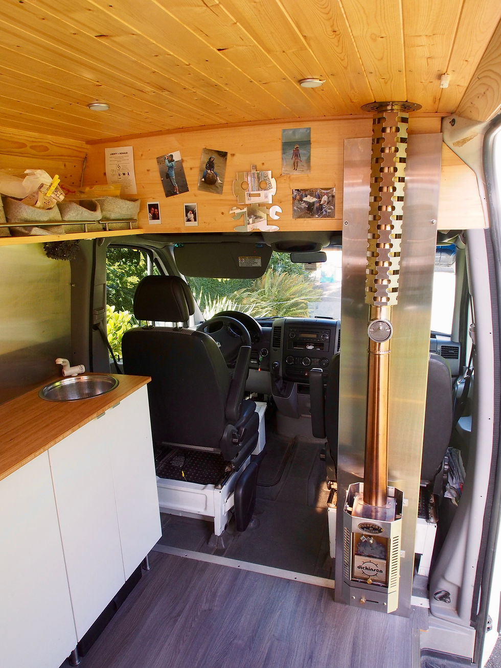 Our van with the Dickinson fireplace