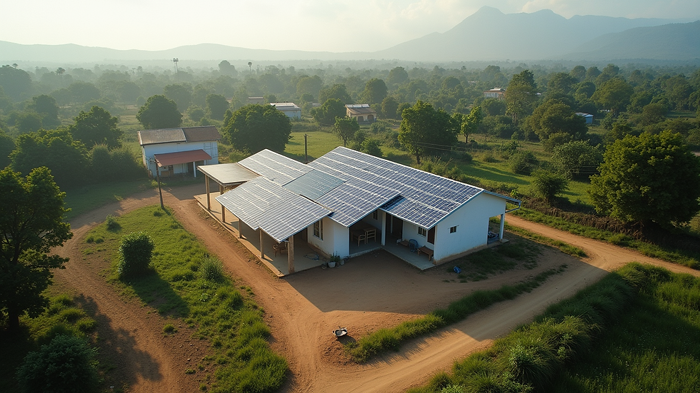 High angle view of solar panels powering a rural health center