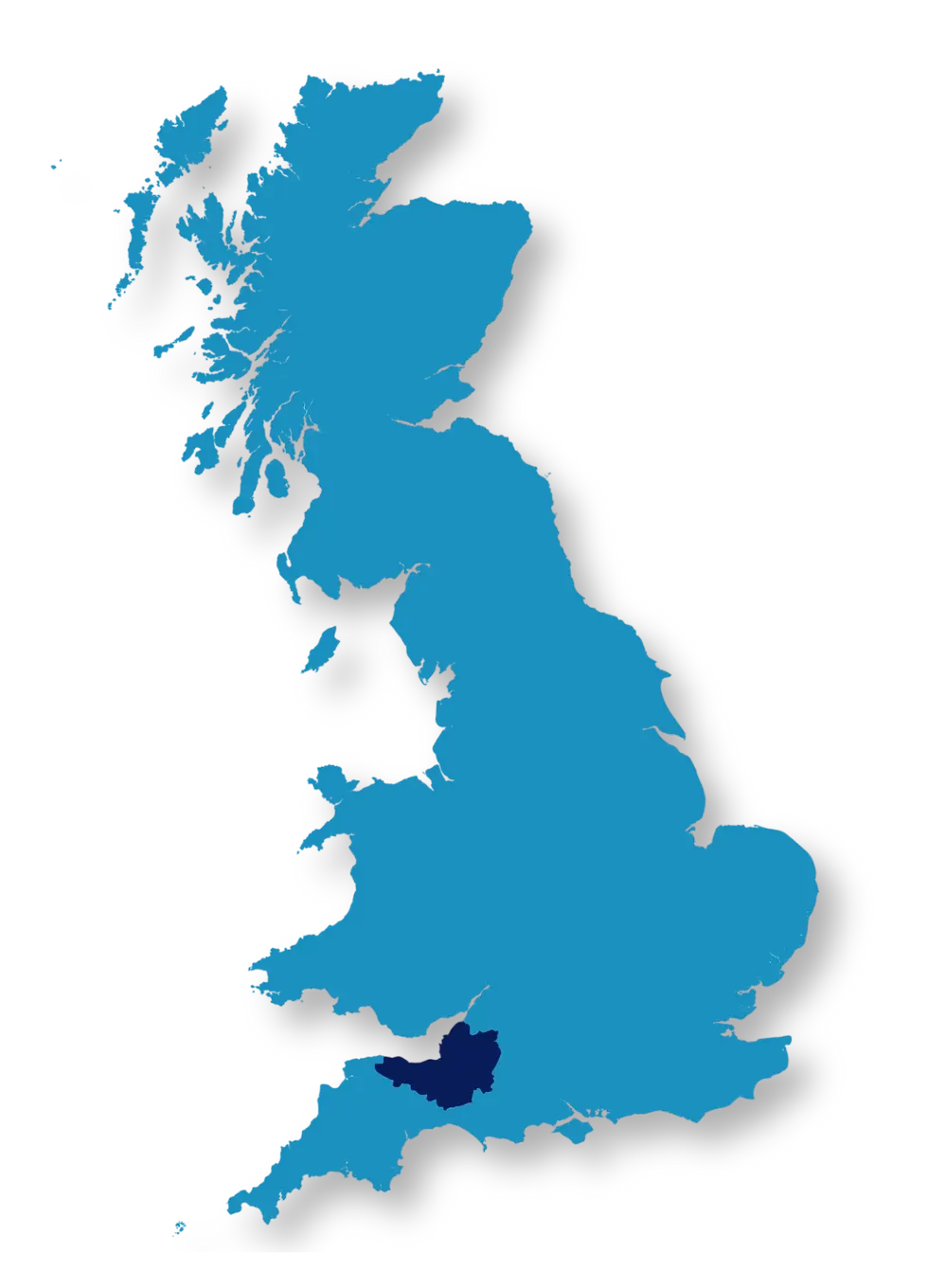 Map of the United Kingdom highlighting the Somerset county, showcasing Alpha Security Services' coverage area for security solutions