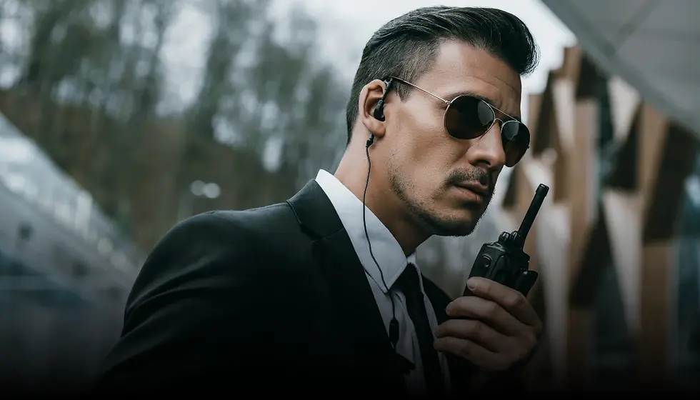 Alpha Security professional providing discreet personal protection services with advanced communication tools in the Walsall