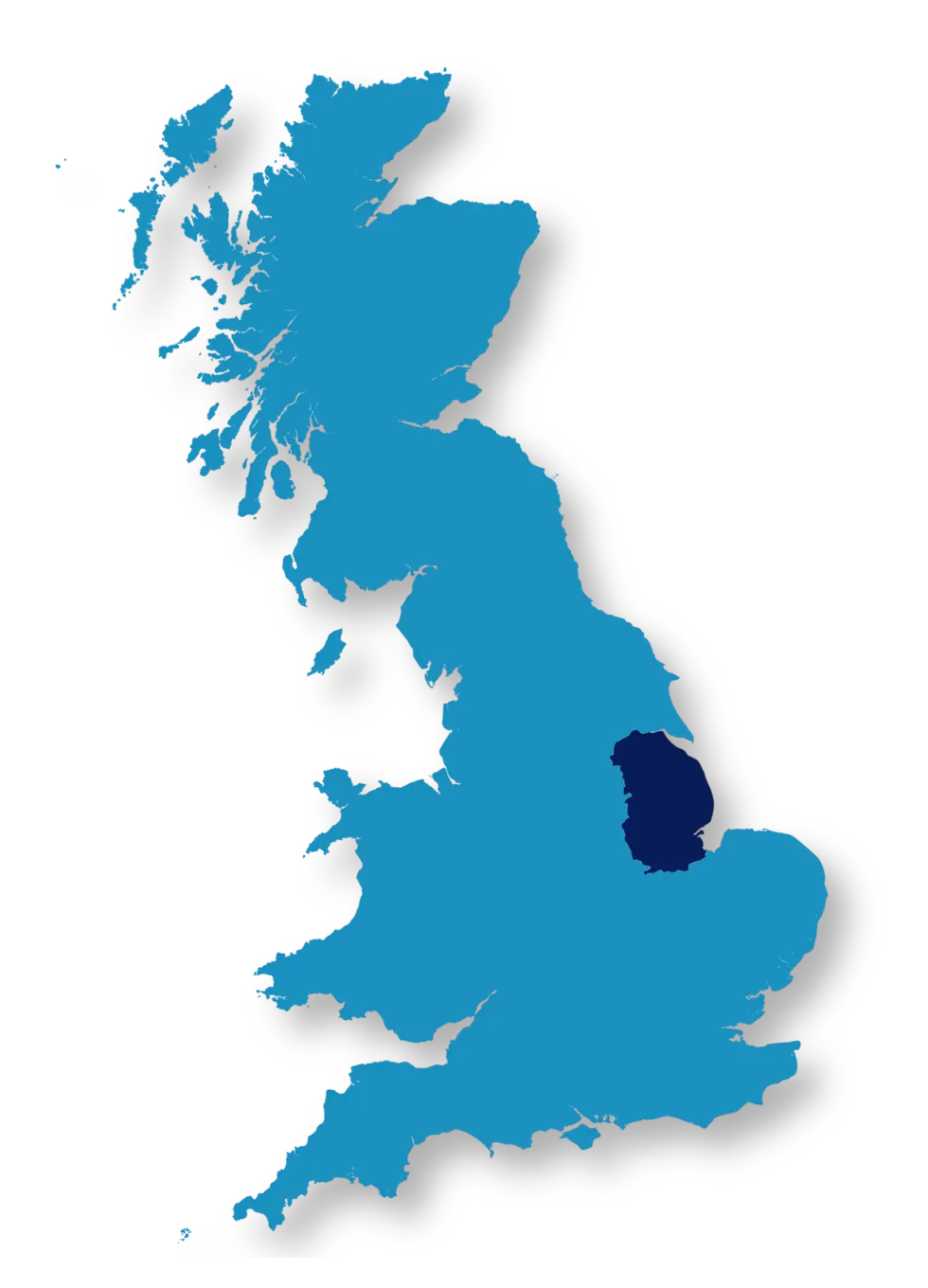 Map of the United Kingdom highlighting the Lincolnshire county, showcasing Alpha Security Services' coverage area for security solutions