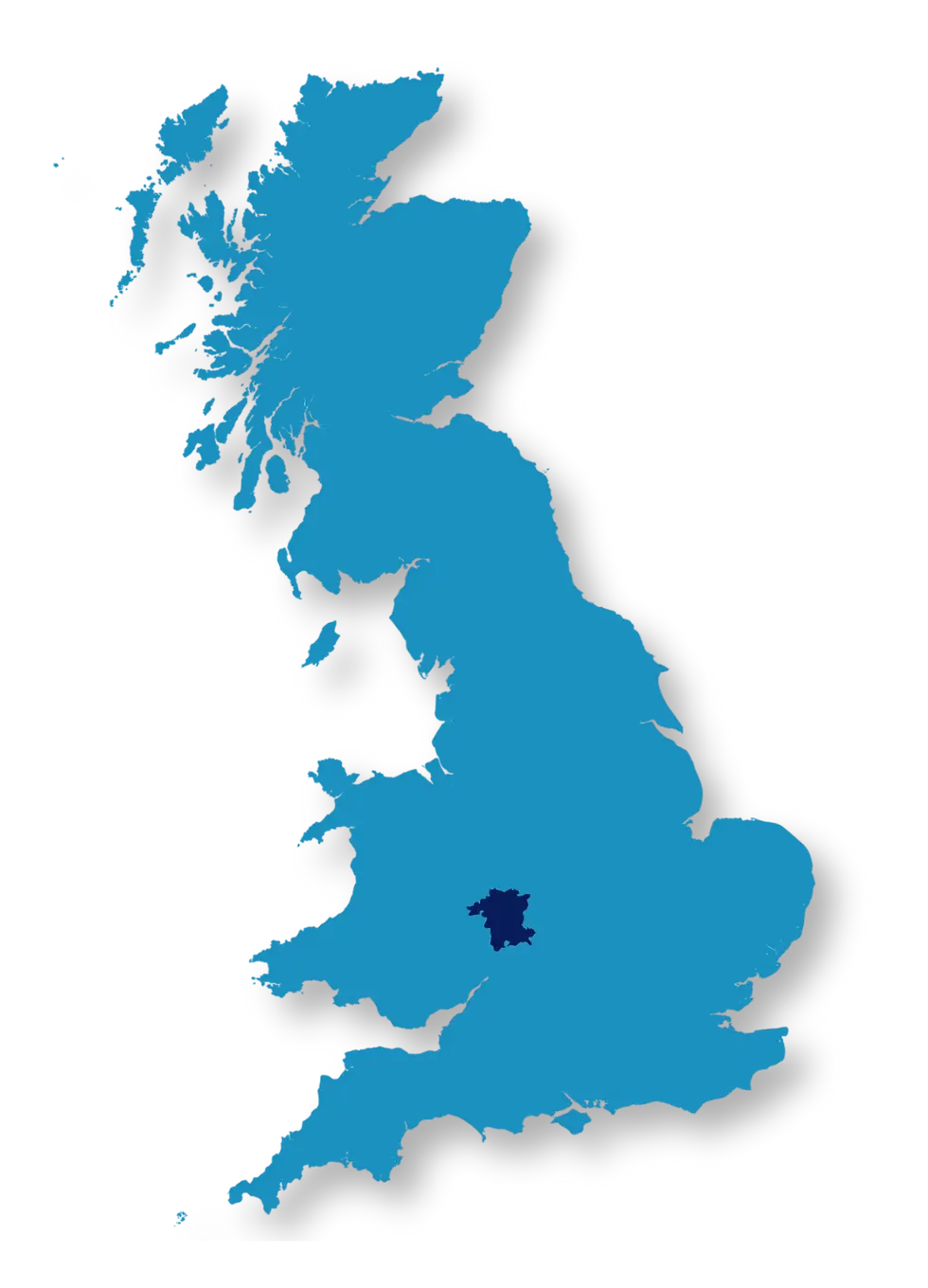 Map of the United Kingdom highlighting Worcestershire, showcasing Alpha Security Services' coverage area for security solutions