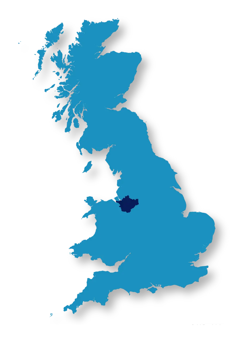 Map of the United Kingdom highlighting the Cheshire county, showcasing Alpha Security Services' coverage area for security solutions