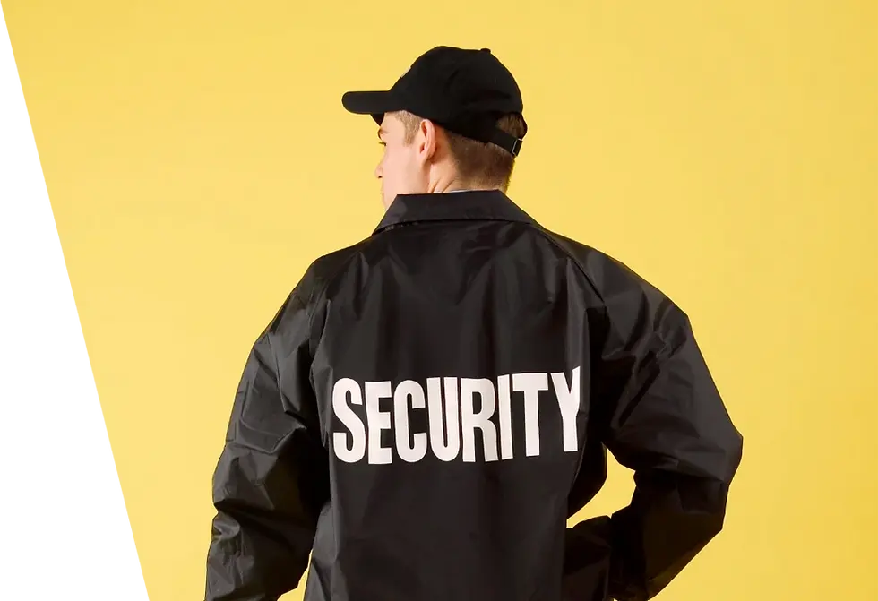 Alpha Security officer wearing a black security jacket providing professional security services in Tewkesbury