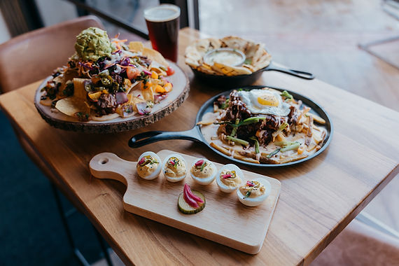 Nachos, deviled eggs, and skillet dish