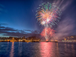 Fireworks in Newport Oregon on the 4th of July over Yaquina Bay