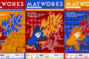 3 variants of the Mayworks Festival 2025 poster.