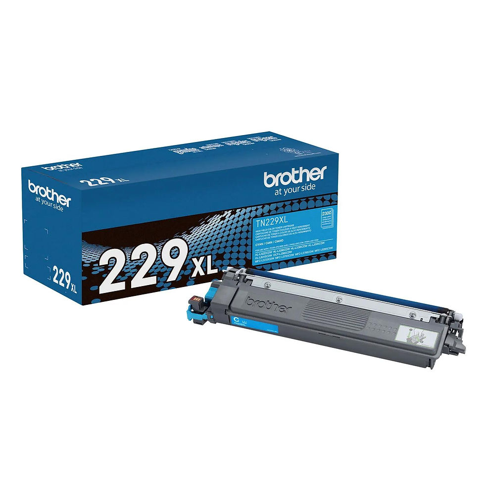 Genuine OEM TN229XL Cyan cartridge pictured; compatible appearance varies