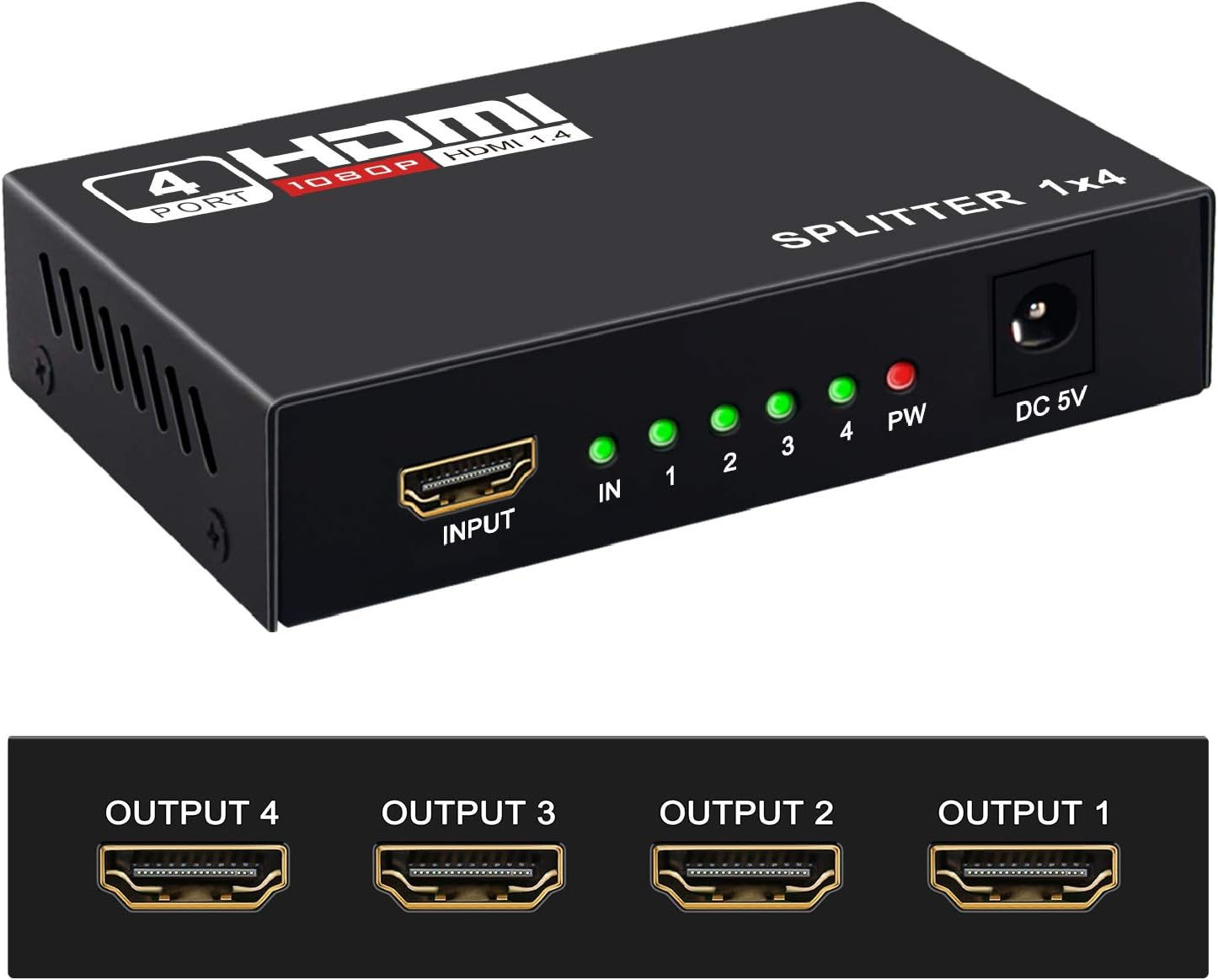 HDMI Splitter 1 in 4 Out -4K Hdmi Splitter 1x4 Ports v1.4 Powered 4K/2K Full Ult