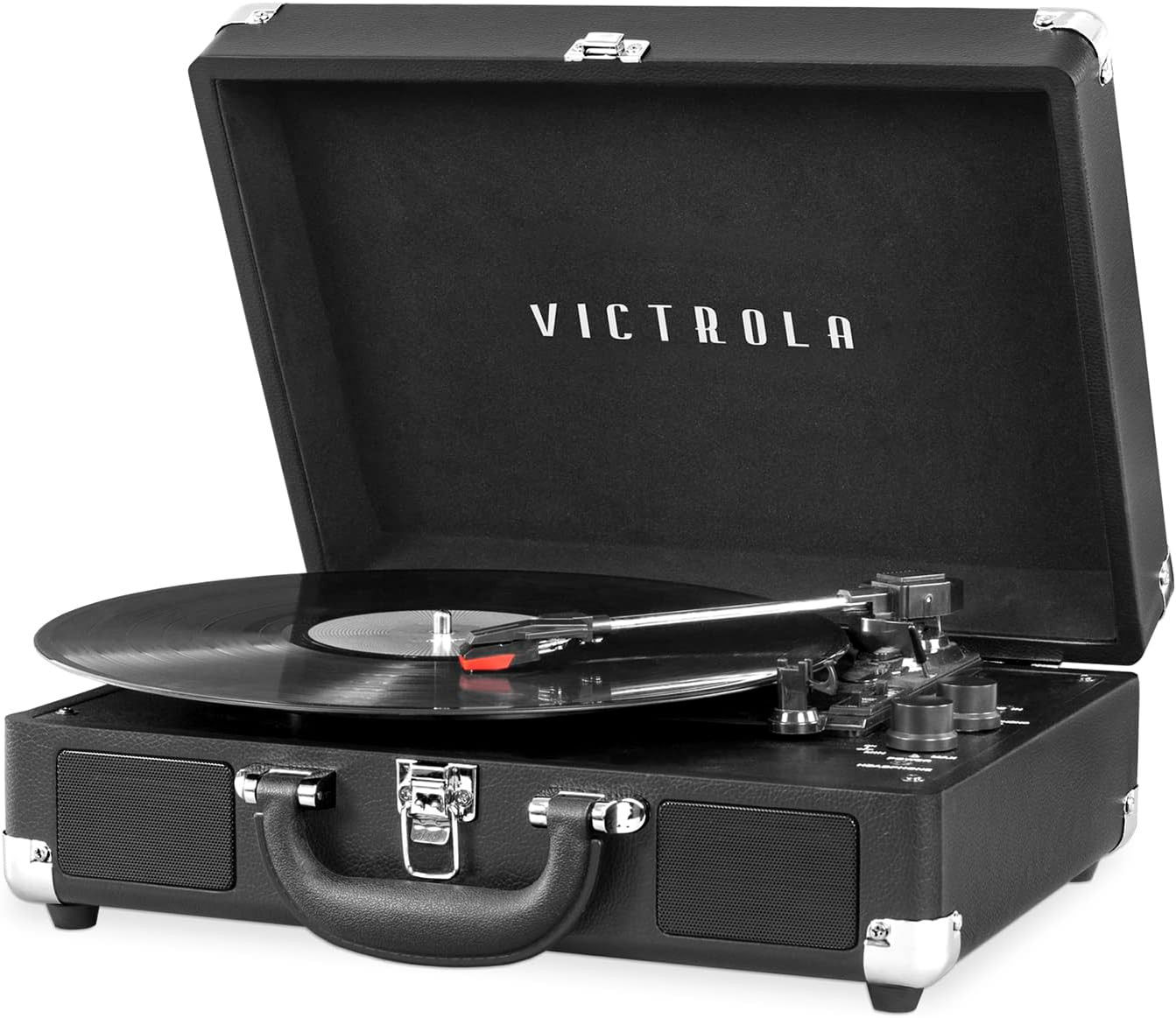 Victrola Vintage 3-Speed Bluetooth Portable Suitcase Record Player with Built-in