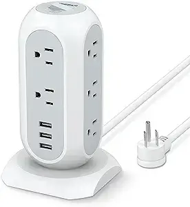 Tower Power Strip with 11 Outlets 3 USB Chargers, TESSAN Surge Protector Tower 1