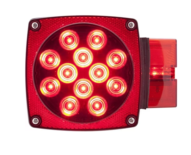 LED Stop, Turn & Tail Universal Light, 4.75" Red Square, 18 Diode Curb Side