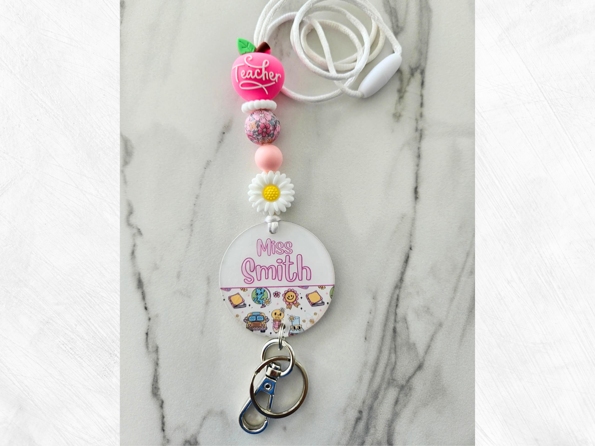 Pink Apple Beaded Lanyard