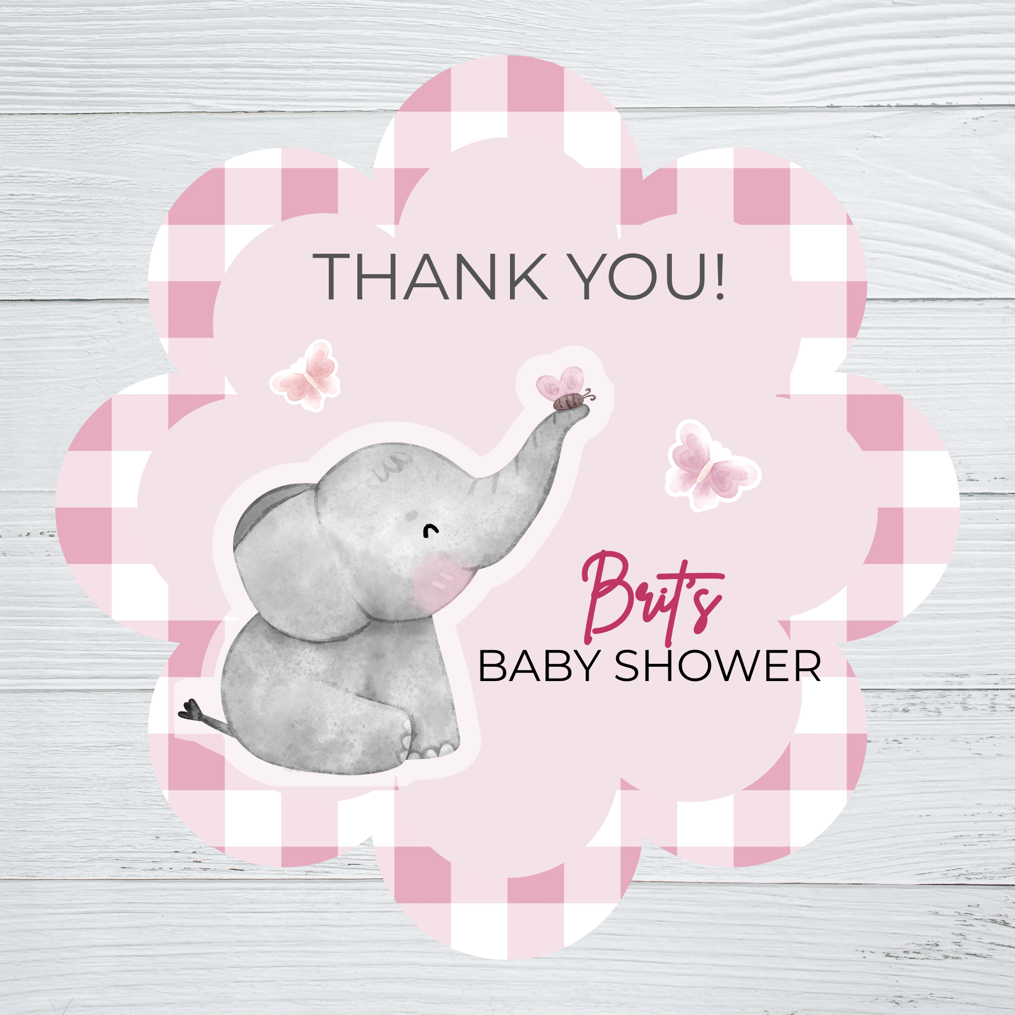 Elephant Baby Shower Thank You Stickers (pink)