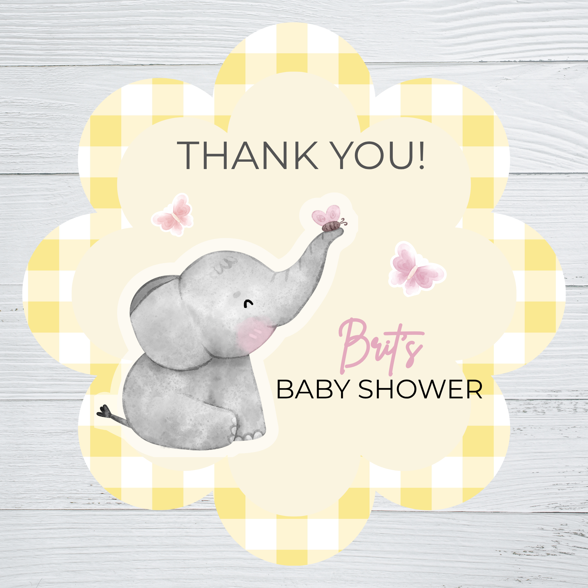 Elephant Baby Shower Thank You Stickers (yellow)