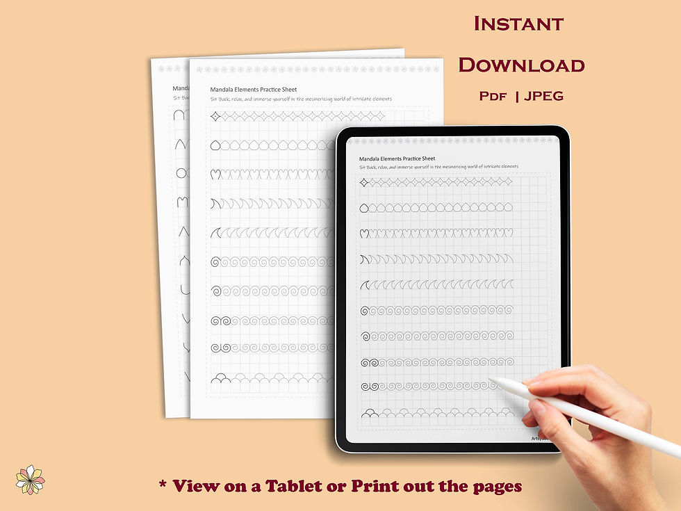 Thumbnail: Mandala Pattern Templates for Beginners , Practice Sheets V3, Digital Download
